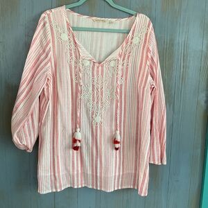 SOFT SURROUNDINGS BOHO TOP BLOUSE EMBROIDERED FRONT LINED NWOT SZ XL